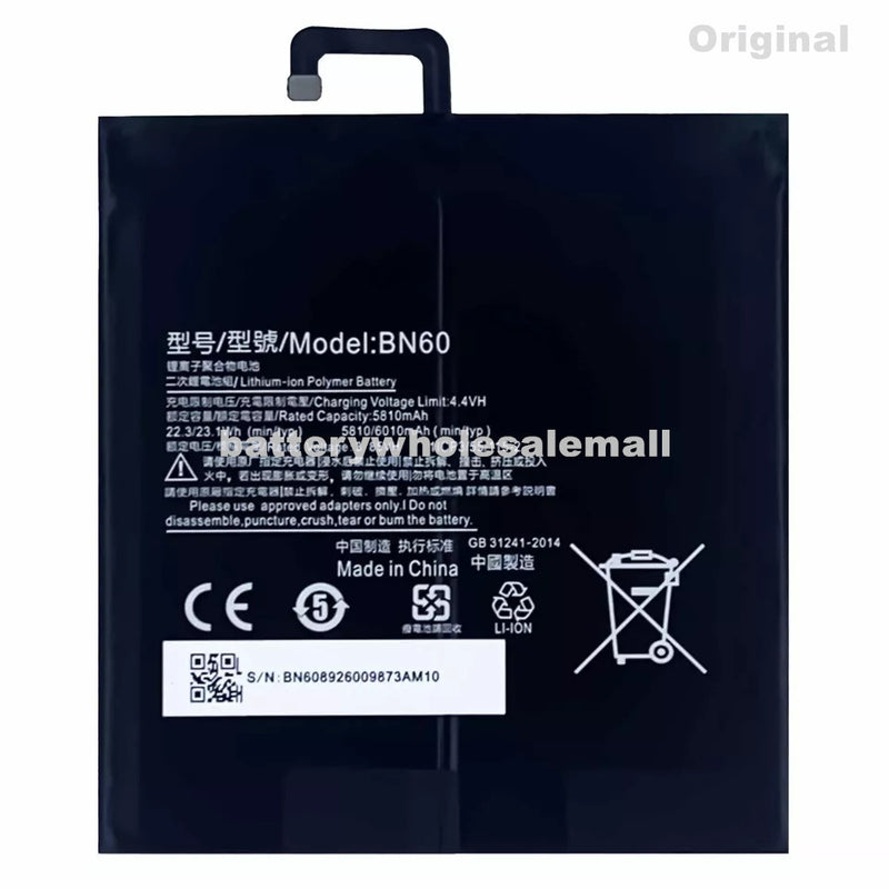 New 5810mAh 3.85V Rechargeable Battery BN60 For Xiaomi Pad 4 Mipad 4 Tablet