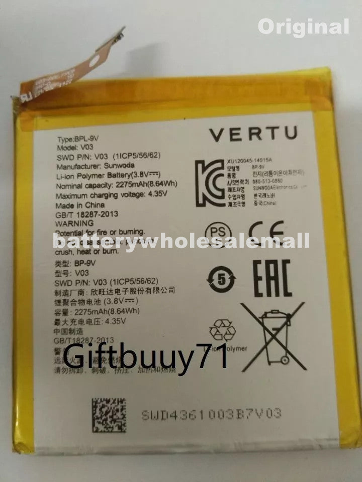 New 2275mAh 3.8V Battery BPL-9V For VERTU Aster Signature Touch V03