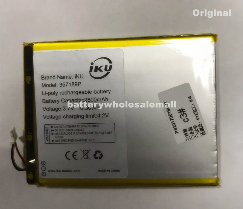 New 2800mAh 10.36Wh 3.7V Replacement Battery For iKU 357189P