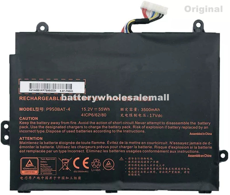 New 55Wh Battery P950BAT-4 For Clevo P955EP6 Sager NP8953 NP8955 NP8952