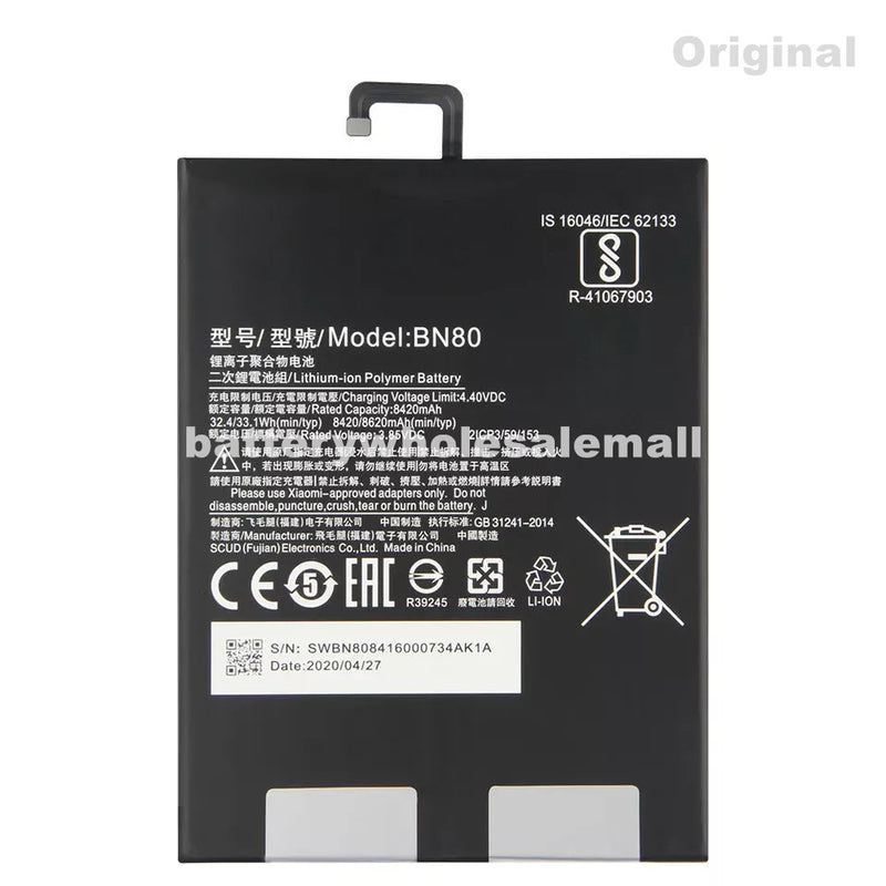 New 8420mAh 3.85V Battery BN80 For Xiaomi Pad4 Plus Pad 4 Plus