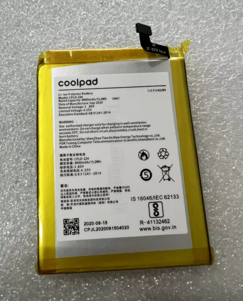 New Original 4000mAh 3.80V Rechargeable Battery For COOLPAD CPLD-224