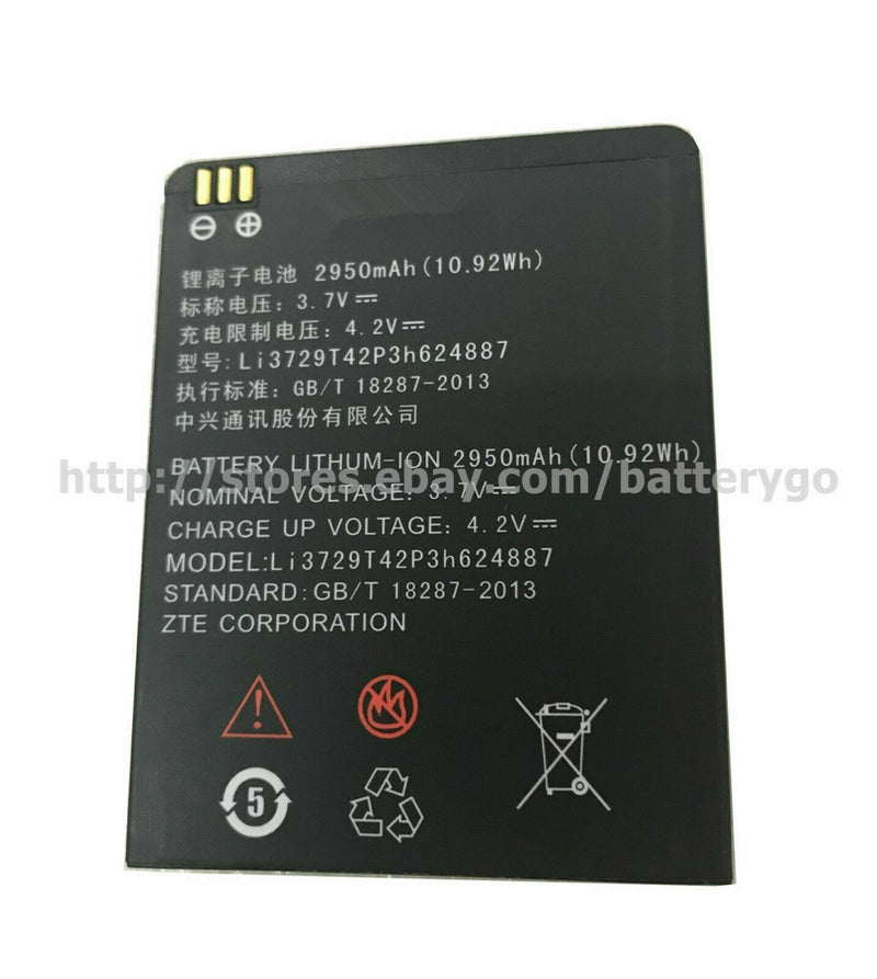 New 2950mAh 10.92Wh 3.7V Battery Li3729T42P3h624887 For ZTE Smartphone