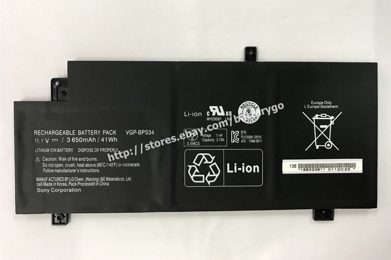 New 41Wh Battery VGP-BPS34 Sony VAIO Fit 15 Touch SVF15A1ACXB SVF15A1ACXS