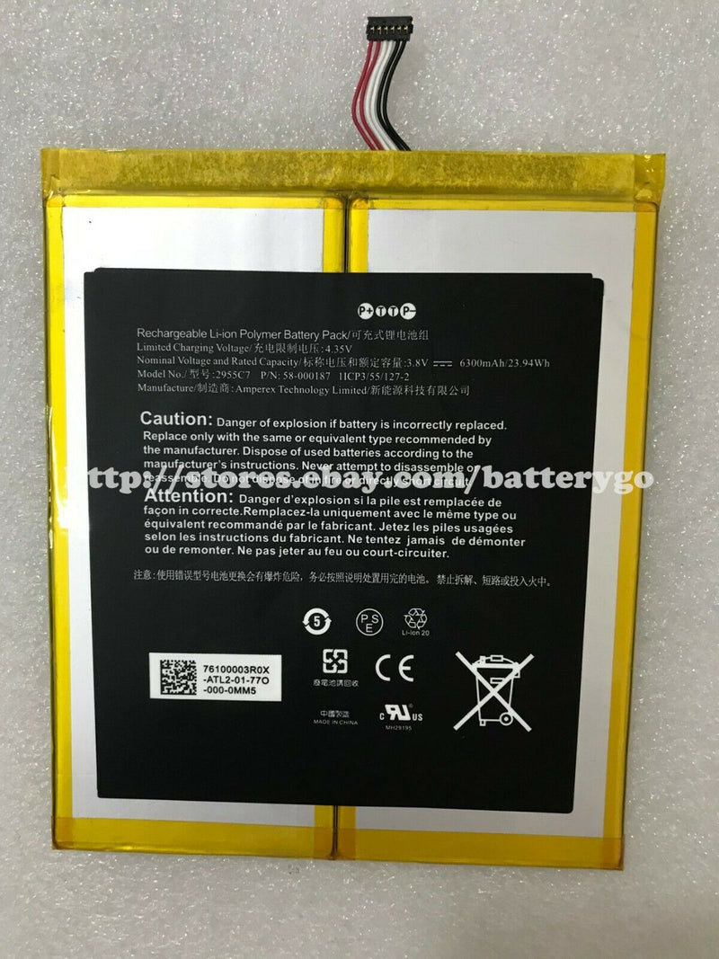 New 6300mAh Battery 2955C7 For Amazon Kindle Fire HD 10 7th Gen SL056ZE 2017