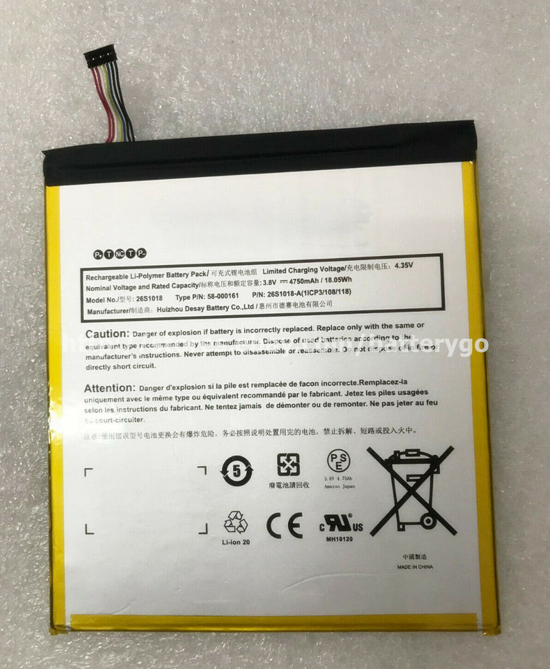 New OEM 4750mAh 3.8V Battery 26S1018 For Amazon Kindle Fire HD 8 PR53DC 6th 2016