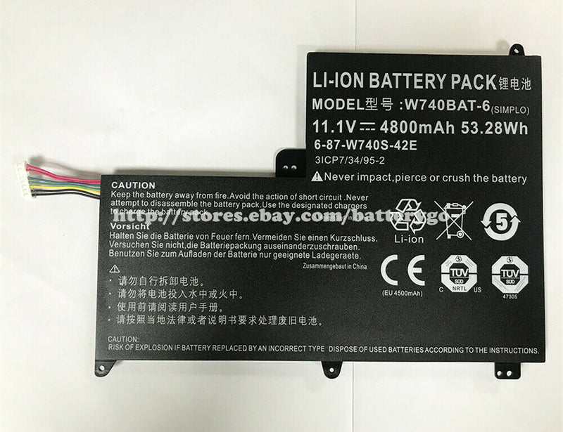 New 4800mAh Battery W740BAT-6 For Clevo 6-87-W740S-42E S413 W740SU